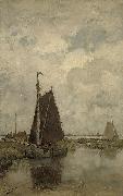 Jacob Maris Gray day with ships oil painting on canvas